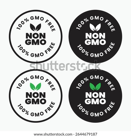 Round Non-GMO Icons Set – 4 Color Variations for Organic Food and Eco Labels