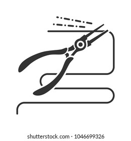 Round nose pliers cutting wire glyph icon. Silhouette symbol. Negative space. Vector isolated illustration