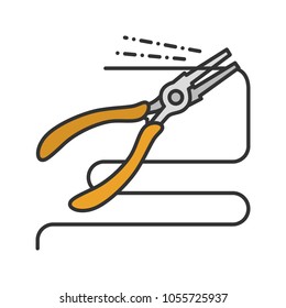 Round nose pliers cutting wire color icon. Isolated vector illustration