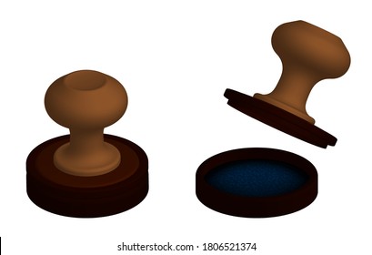 round notary wooden seal for stamps. Postal printing, marking of letters and postal items. 3d vector