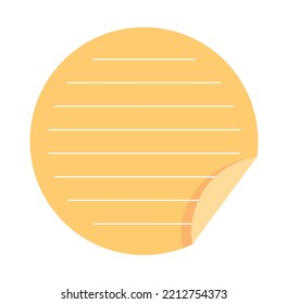Round note icon. Yellow sheet of paper with lines for notes. Organization of workflow, setting goals and objectives, vision of future. Time management and deadline. Cartoon flat vector illustration