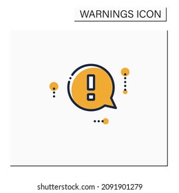 Round notification sign color icon. Fresh message. Exclamation pointer. Alarm sign. Warnings concept.Isolated vector illustration