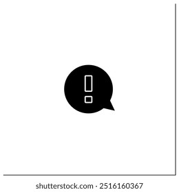 Icono de glifo de signo de notificación redonda. Mensaje fresco. Puntero de exclamación. Señal de alarma. Concepto de advertencias. Signo plano lleno. Ilustración vectorial de silueta aislada