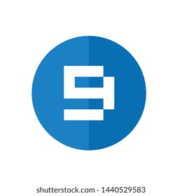 Round Number 9 Web Icon, Blue and White Color, Flat Design Style - Vector