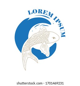 peces de onda oceánica redonda y carpa, plantilla de etiqueta vectorial