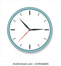 Round office clock indicating the time. Vector illustration