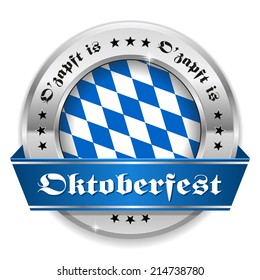 Round oktoberfest badge with ribbon on white background