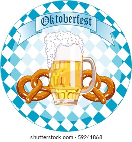 Round  Oktoberfest Celebration design with beer and pretzel