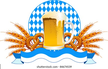 Round Oktoberfest Celebration design with beer and wheat ears