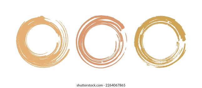 Round Old Frames. Dye Brushstroke Backdrops. Retro Paint Circle Borders.