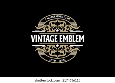 Round Old Royal Border Frame Badge Emblem Label Logo Design Vector