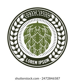 Round Old Vintage Hop for Craft Beer Brewing or Brewery Label Design Vector