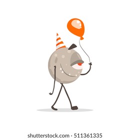 Round One-eyed Monster In Party Hat With Balloon