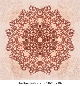 Round openwork abstract element. Vintage banner ethnic pattern