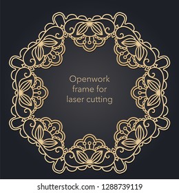 Round openwork frame for laser cutting. Mandala for interior decoration, pages, covers. Decorative ethnic ornament. Vector.