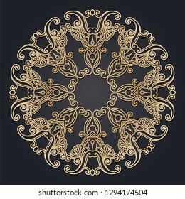Round openwork frame for laser cutting. Mandala for interior decoration, pages, covers. Decorative ethnic ornament. Vector.