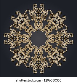 Round openwork frame for laser cutting. Mandala for interior decoration, pages, covers. Decorative ethnic ornament. Vector.