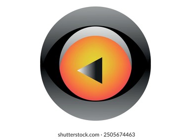 Round orange button with black arrow and chrome frame. Vector icon or symbol.