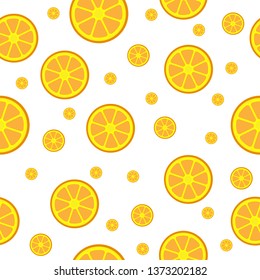 Round orange in cut. Seamless pattern. Citrus wallpaper, background. Summer yellow bright fruit. Summertime