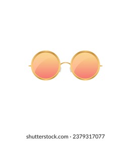 Round orange elegance sunglasses. Transparent accessory to protect eyes from sun with stylish lenses and plastic vector frames