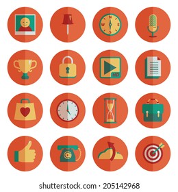 round orange flat color media icons with transparencies