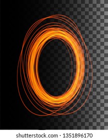 Round orange glow rays night scene with sparks on transparent background. Empty light effect podium. Magic fantasy portal. Futuristic teleport. Vector effect illustration.