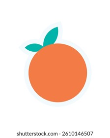 Round orange icon, flat sticker. Simple fruit shape in a modern style. Abstract symbol, flat design, minimal aesthetic, trendy usage.