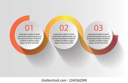 Round orange infographics. Three steps. Vector circles for infographics. Template for chart graph, presentation. Business infographic template with 3 options curve line
