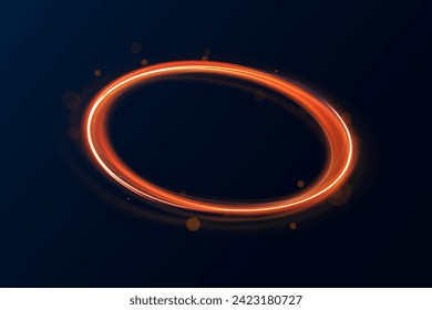 Round orange light twisted, Suitable for product advertising, product design, and other. Curve blue line light effect. Abstract ring background with glowing swirling background. Neon swirl.