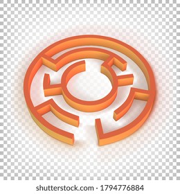 Round orange maze. Vector 3d illustration isolated on white transparent background.