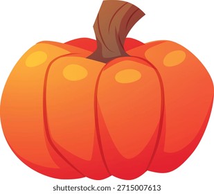 Icono de calabaza naranja redondo, estilo de dibujos animados planos, fondo aislado. Cosecha, granja, tema de la agricultura, decoración de vacaciones, Halloween, Acción de Gracias. Alimentación saludable, vegetarianismo. Ilustración vectorial.