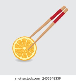 Rebanada de naranja redonda con palillos