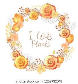 round orange vector wreath of roses. Design element