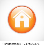 Round orange web home page button with house icon vector