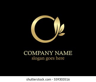 round organic leaf nature gold logo