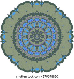 Round Orient Arabesque. Ornate Mandala Ornament made of Calligraphic Swirls. Bright Symmetric Pattern