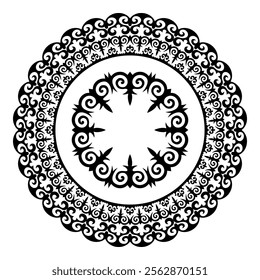 Round oriental monochrome frame with a pattern in the center. Ethnic circle frame of the Turkic peoples, Kazakhs, Kirghiz, Uzbek, Mongol.  Ancient Turkic ornament. For textile, embroidery, sandblaster