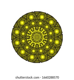 Rund Ornament in 3D auf weißem Hintergrund. Geometrisches Mandala Design. in goldenem Gelb. geeignet für Logo, Symbol oder Symbol, etc. Vektorillustration
