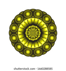 Round ornament in 3D on white background. Geometric Mandala Design. in golden yellow. fit for logo, icon or symbol, etc. vector illustration