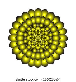 Round ornament in 3D on white background. Geometric Mandala Design. in golden yellow. fit for logo, icon or symbol, etc. vector illustration