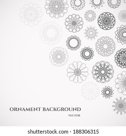 Round ornament background with grey spirographs. Vector illustration