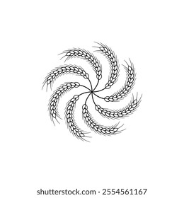 Round ornament of bent spikelets. Outline vector illustration on white background.