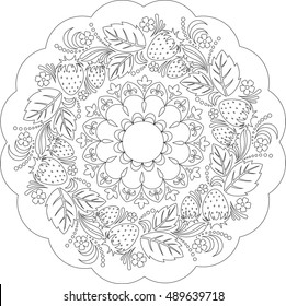 Round ornament with berries B&W