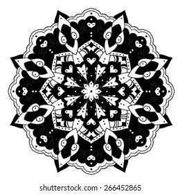 Round ornament. Black and white ethnic mandala isolated. Vector art