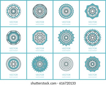 Round ornament collection. Mandala pattern set. Hand drawn illustration. Vector background.