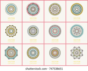 Round ornament collection. Mandala pattern set. Vector illustration.