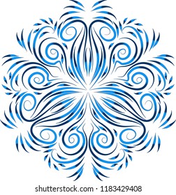 Round ornament. Curly lines. Element for design. Stylized snowflake. Lacy motif for web, prints, cards, poster. Vector illustration.