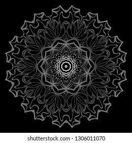 Round Ornament. Decorative Floral Pattern. Vector Illustration. For Interior Design, Printing, Wallpaper. Black silver color.