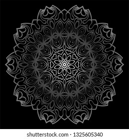 Round Ornament. Decorative Floral Pattern. Vector Illustration. For Interior Design, Printing, Wallpaper. Black silver color.