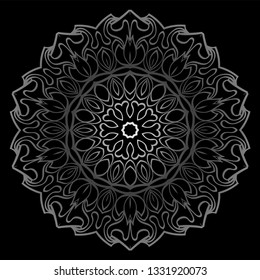Round Ornament. Decorative Floral Pattern. Vector Illustration. For Interior Design, Printing, Wallpaper. Black silver color.